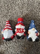 6  USA Cement GNOMES Decor Figurines July 4th Americana Set Of 3