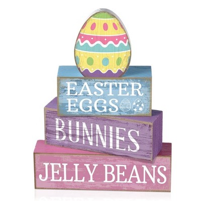 Lineshading 4 Pcs Easter Table Decoration Wooden Pastel Egg Happy Easter Tier...