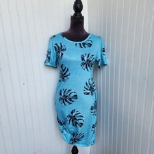 Pat Pat Womens Stretch Mini Shirt Dress Tropical Pattern Monstera Short Sleeve M