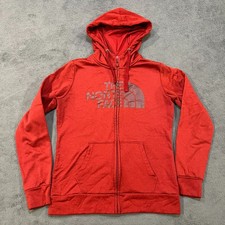 The North Face Orange Gray Logo Full Zip Hooded Sweatshirt Women's Size Medium