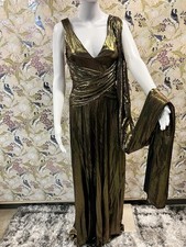 Gorgeous Metallic Gold Evening Gown with Matching Scarf