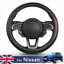 15"For Nissan Steering Wheel Cover Black Red Leather Car Interior Accessories 