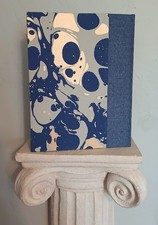 Hand-Made Journal Diary Blank Pages, Navy Linen Binding, Lively Marbled Paper
