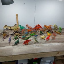 Toy Dinosaur Large Lot Of 34 Mixed Brands T-Rex, Stegosaurus, Pterodactyl, Vtg