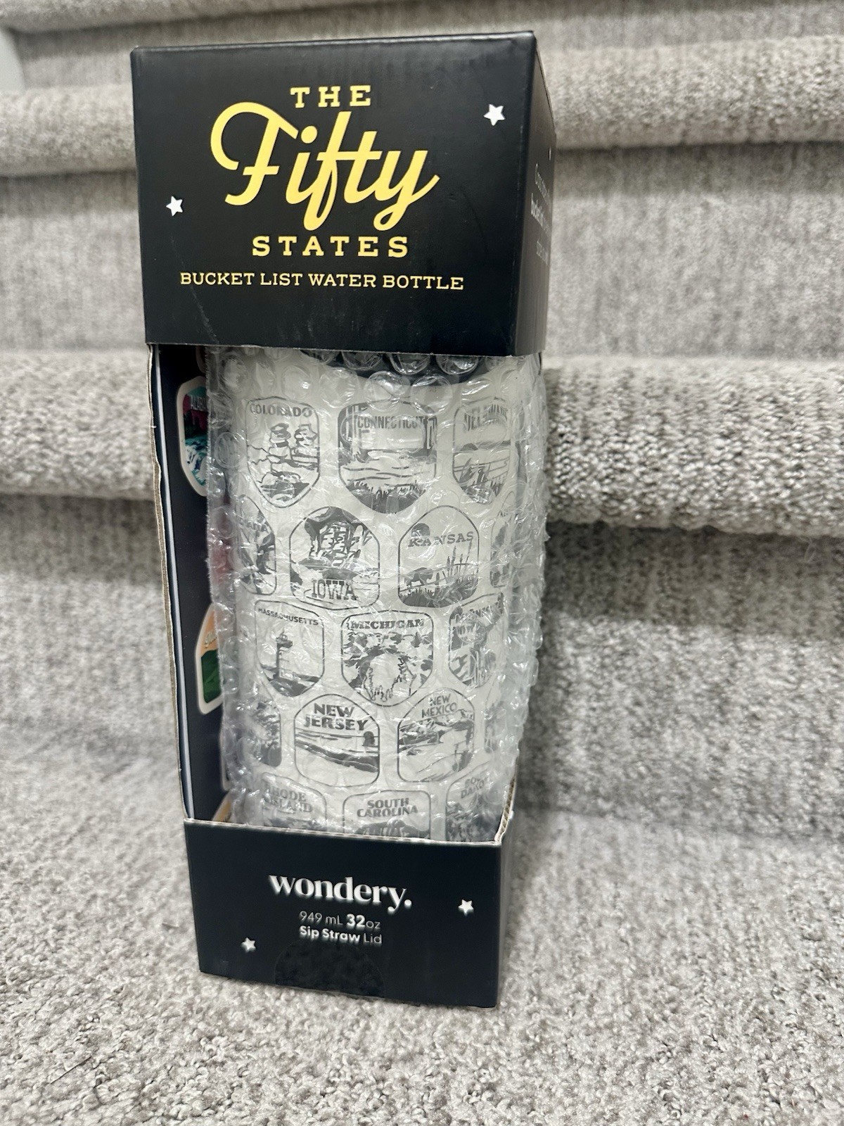 50 States Water Bottle with Stickers - 32 oz Insulated Stain