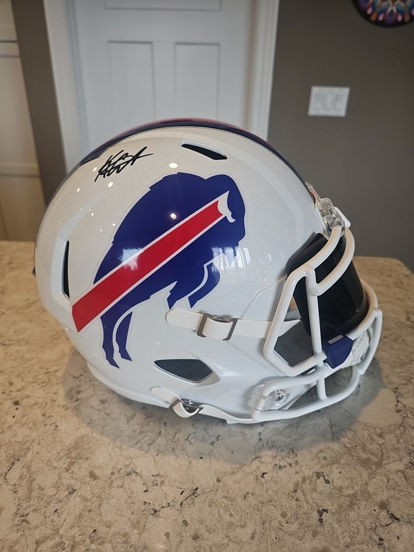 Keon Coleman Signed Bills Full Size Replica Helmet Beckett Witness COA