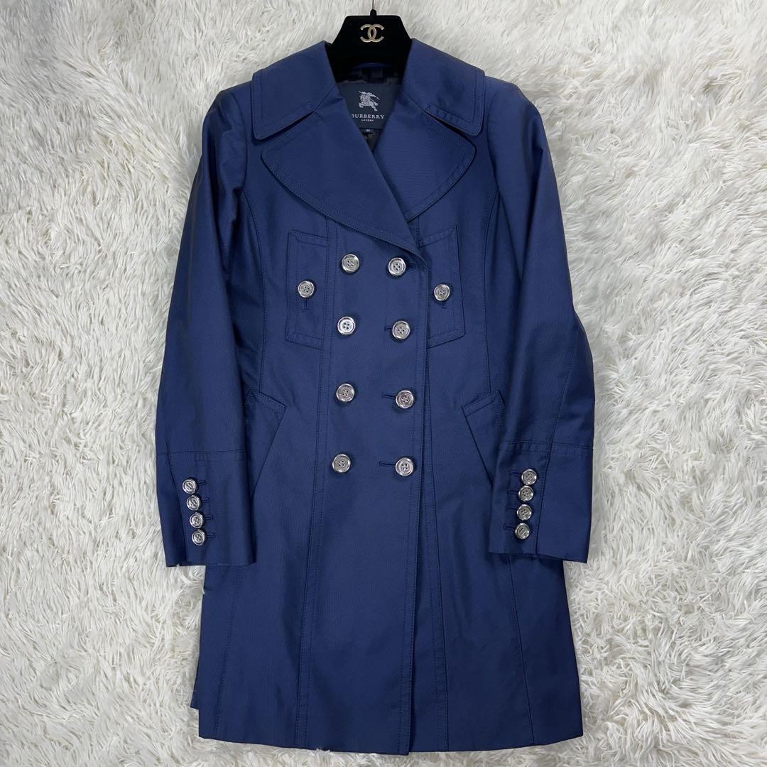 Burberry London Trench Coat Mega Nova Check Cotton Nylon Navy Size M Women thumbnail 2