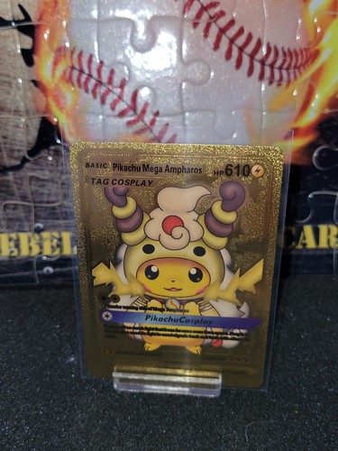 PIKACHU MEGA AMPHAROS HP-610 POKE'MON GOLD FOIL FAN ART - Picture 1 of 2