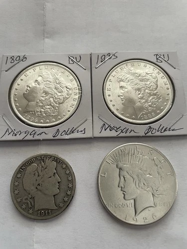2silver Morgan’s One Silver Peace Dollar And One Barber Half Dollar Excellent