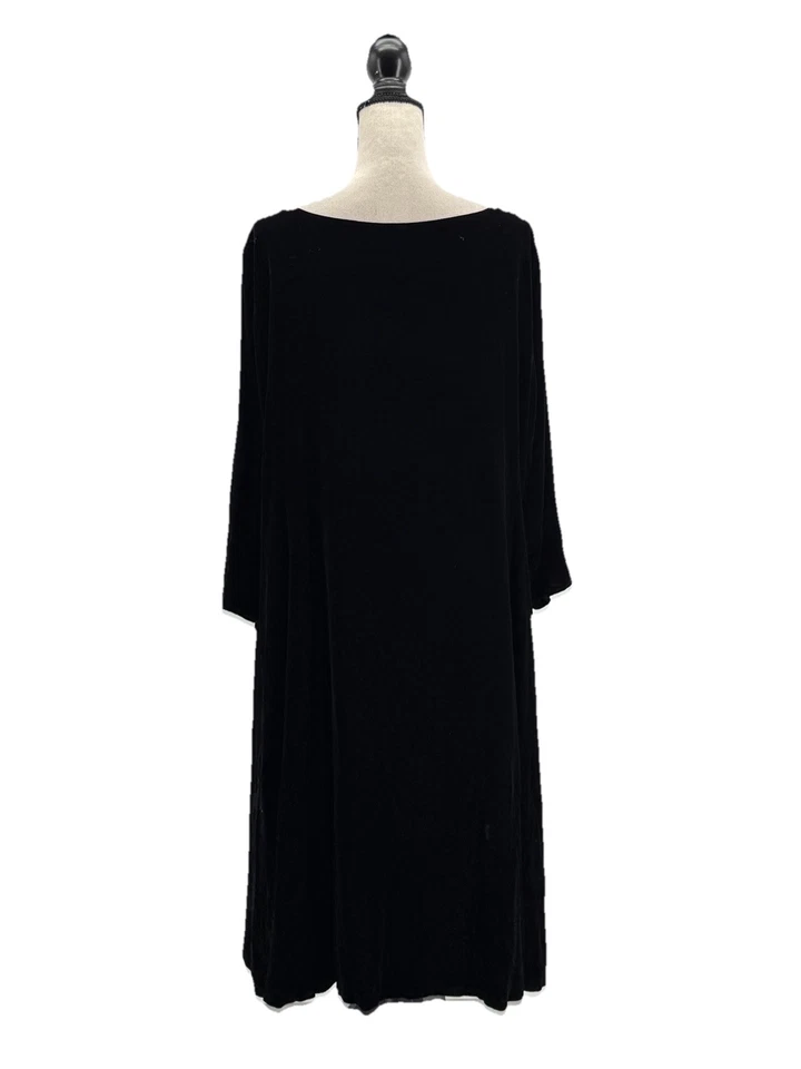 Vestido midi de terciopelo negro Eileen Fisher para mujer talla grande 2X cuello barco mangas 3/4 Foto 4 de 4