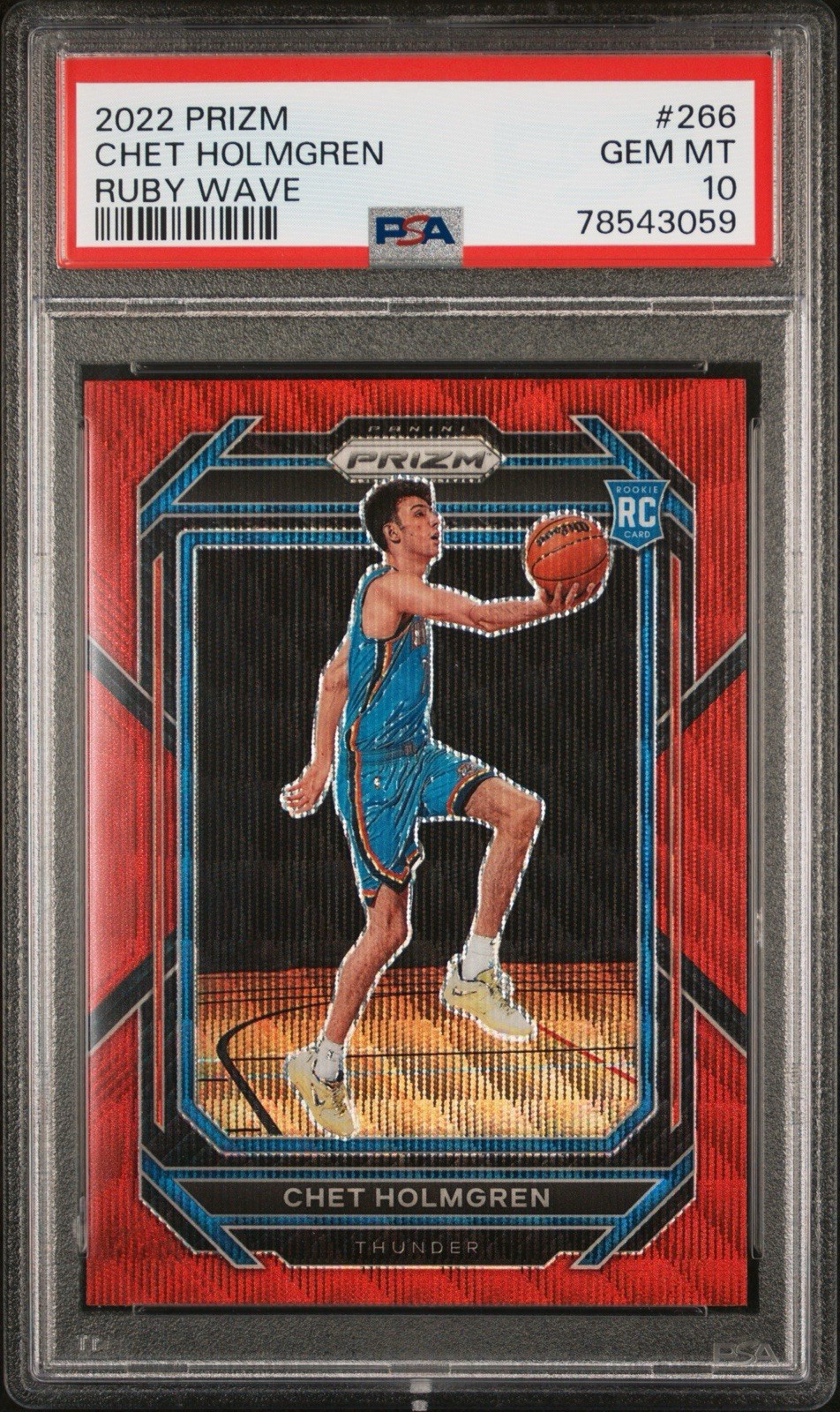 2022-23 Panini Prizm - #266 Chet Holmgren (RC) PSA 10 Ruby Wave