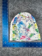 Nike Beanie Toque Youth One Size White Blue Tie Dye Knit Poly Swoosh Logo Ski