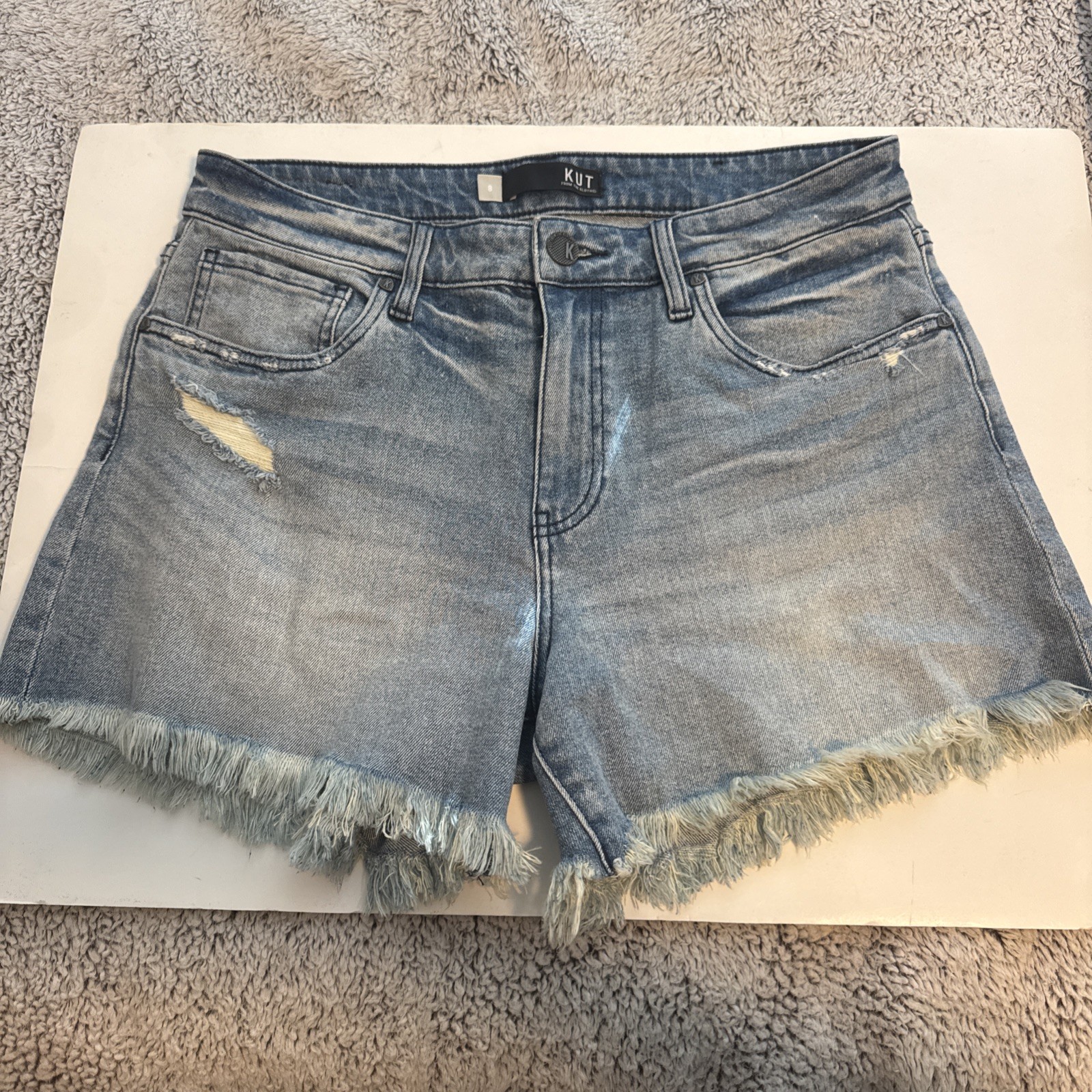 Kut Jane Shorts Womens 8 Blue Distressed Denim High Rise Frayed Hem Jean Summer