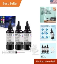 Wide Compatibility Ink Refill Kit - 3x100ml Black Water-Based Ink Bottles