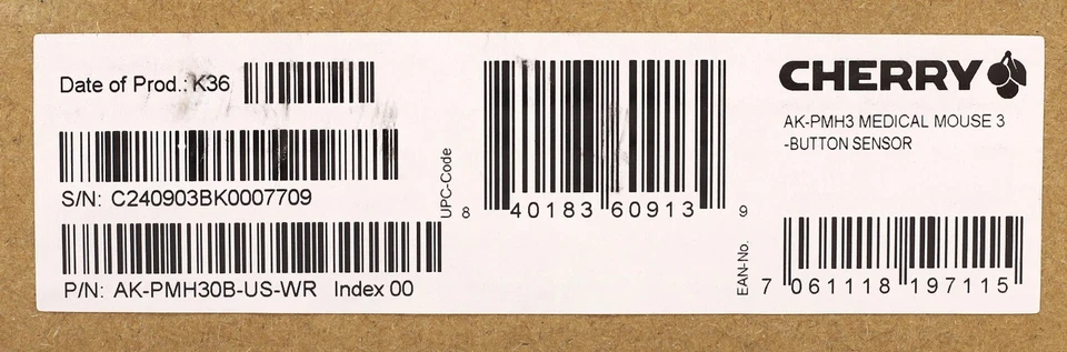 Cherry HM806A Active Key Medical Mouse 3-Button Sensor P/N: AK-PMH30B-US-WR New - Image 4 of 4