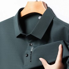 New Men's Business Casual Short Sleeved Shirt with Badge Solid Color Polo Shirt
