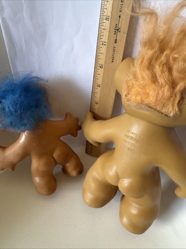 Vintage 1960’s Uneeda Wishnik 5.5 & 9” Troll Doll Lot Of 2 Amber Eyes Blue Hair - Picture 15 of 20