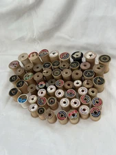 Lot of 57 Vintage Empty Wooden Thread Spools ~ Coats, Star, Lily Various Sizes