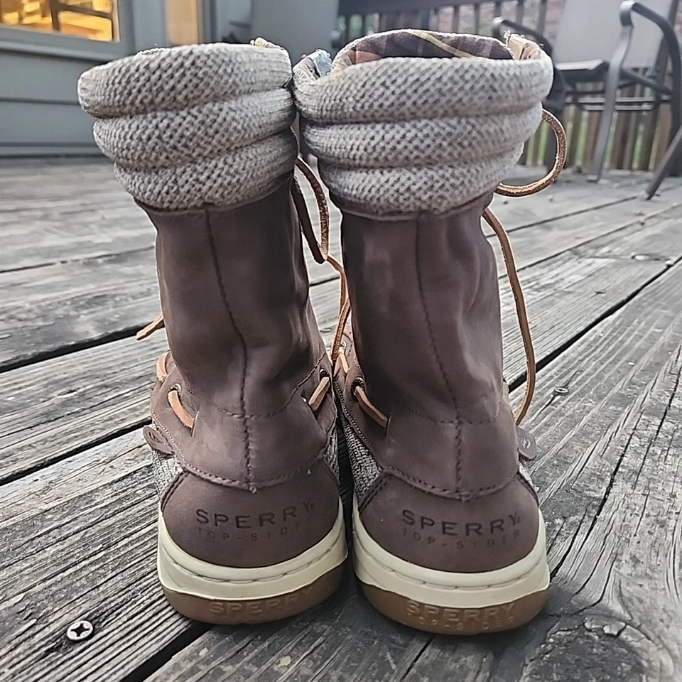 Botas Sperry Top Sider para mujer talla 9M: cuero con cordones forro a cuadros marrón Foto 4 de 4