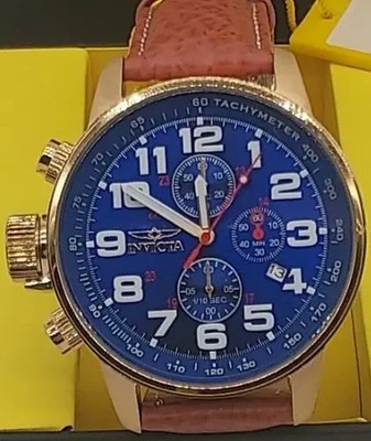 Invicta I-Force Edelstahl Herren Quarzuhr, blaues Zifferblatt, braunes Armband, 46 mm