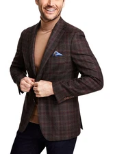 Tallia Mens Slim-Fit Wool-Blend Printed Sport Coat 38 Regular Brown/Blue - NWT