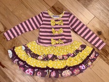 JELLY THE PUG GIRLS YELLOW STRIPED  RUFFLED DRESS 5T EXCELLENT COND LD3