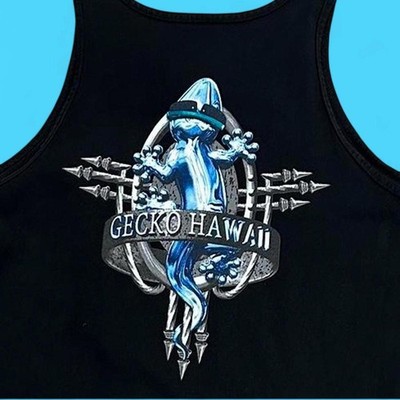 The tag is cut off on this one but seems like it s XL. Black Gecko Hawaii tank
