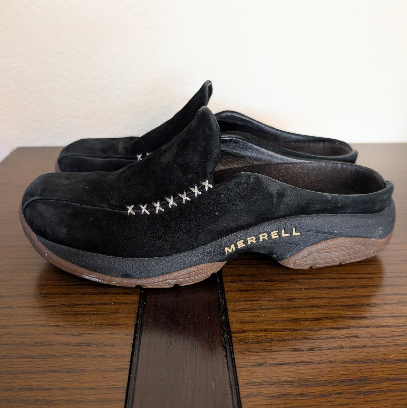 Scarpe Merrell donna 10 mocassini slip on neri scamosciati primo cucitura moc comodi