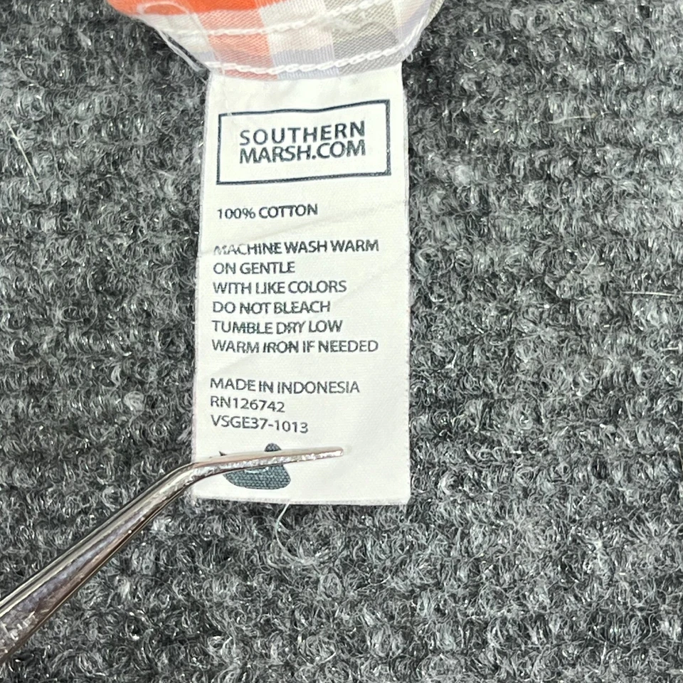 Camisa a cuadros Southern Marsh XL sin arrugas gris naranja con botones para hombre Foto 3 de 4