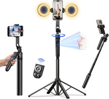 360  AI Auto Face Tracking Tripod for iPhone   Selfie Stick with LED Light