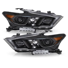 Black For 2016-2018 Nissan Maxima S|SL|SV LED DRL Halogen Headlight Assembly L+R