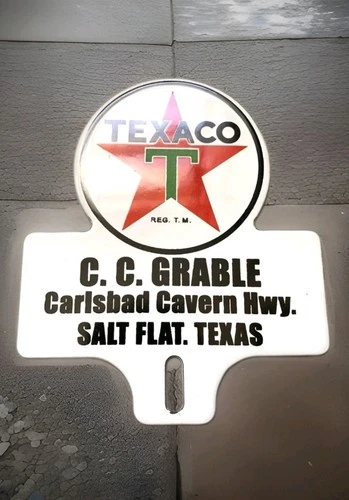 VINTAGE 6x5" THICK, HEAVY TEXACO C.C. GRABLE GASOLINE GAS OIL PORCELAIN SIGN