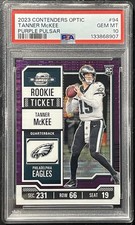2023 Contenders Optic Tanner McKee Purple Pulsar /26 RC #94 PSA 10 - Eagles