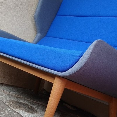 Blue Gray Contemporary Armchair 3-Seater Fabric Upholstery Wooden Frame Cushions