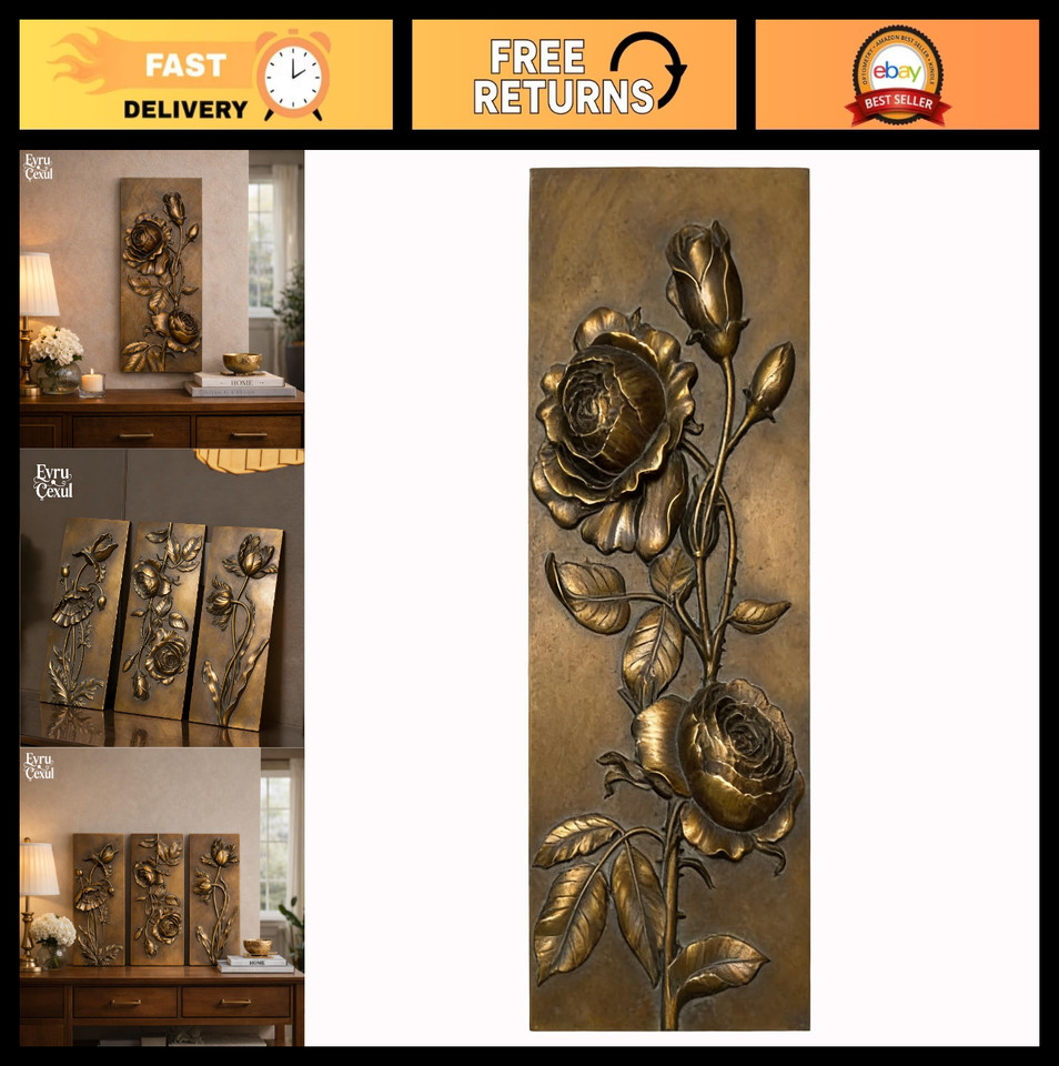 Vintage Floral Wall Sculpture - Antique Bronze Resin Art, Ornate Botanical Desig