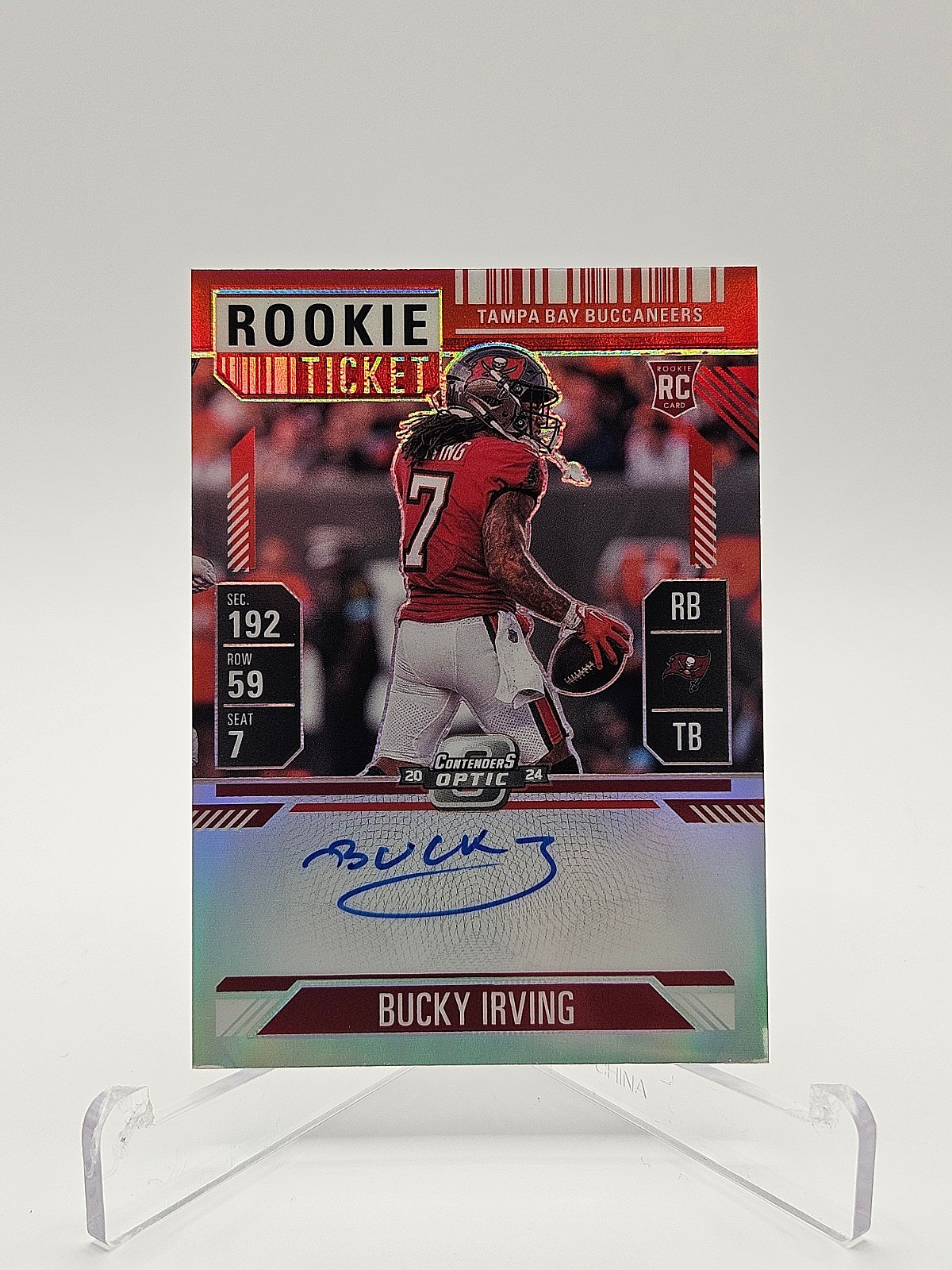 2024 Panini Contenders Optic Rookie Ticket Bucky Irving #122 Red Prizm /175 AUTO