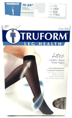 Truform Lites Ladies' Sheer Knee Highs NIP Moderate 15 - 20 mmHg NUDE Large