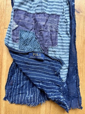 Polo Ralph Lauren Sashiko Boro Schal Wabash LeinenIndigo Patchwork Japan Vintage