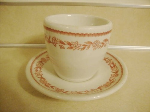 Vintage RESTAURANT WARE KENMORE Red Pattern CUP & SAUCER Buffalo China 1950'S! - Picture 2 of 6