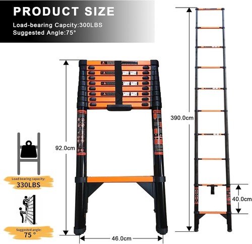 TNGAMFGT Telescoping Ladders, 3.9M Aluminum Extension Ladder, Heavy Duty 330lbs - Picture 2 of 6