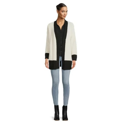 Dreamers by Debut Open Front Cardigan Sweater Womens M White/Black 100% Viscose - 第 4/5 張圖片