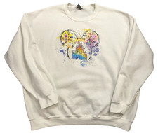 Disney Magic Kingdom Rainbow Colored Castle Sweatshirt White Sz XL Mickey Mouse