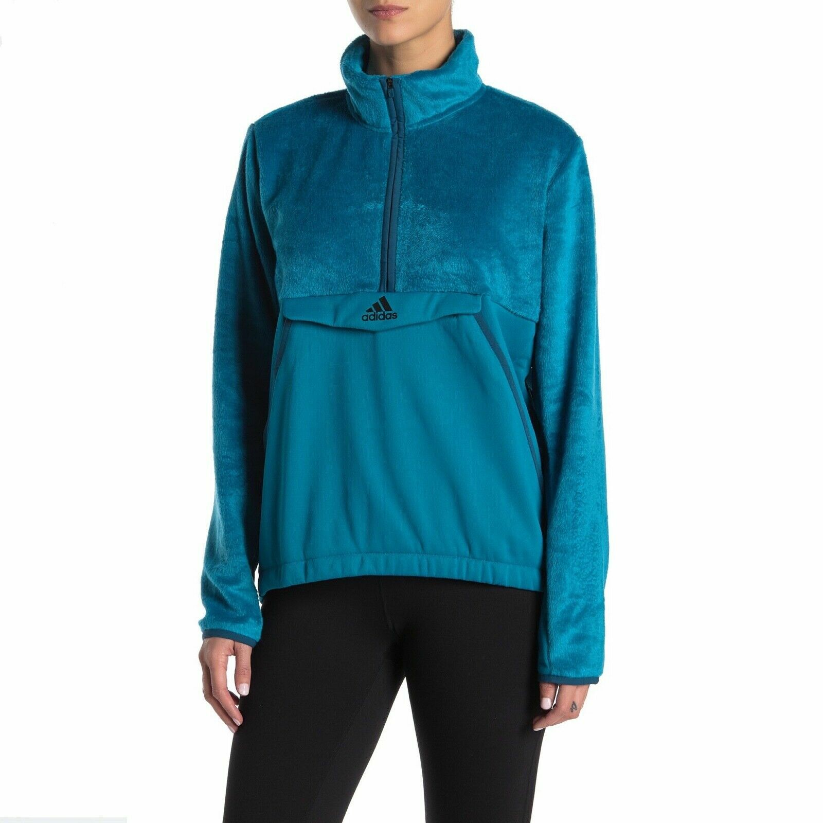 adidas Faux Fur Half Zip Kangaroo Pocket Pullover