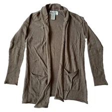 Vintage Oleg Cassini Cardigan S Light Brown Long Sleeve Wrap Sweater Pockets