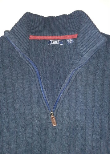 IZOD Men's Cable Knit Sweater Pullover Navy Blue 1/4 Zip High Neck Size XLRG - Picture 2 of 9