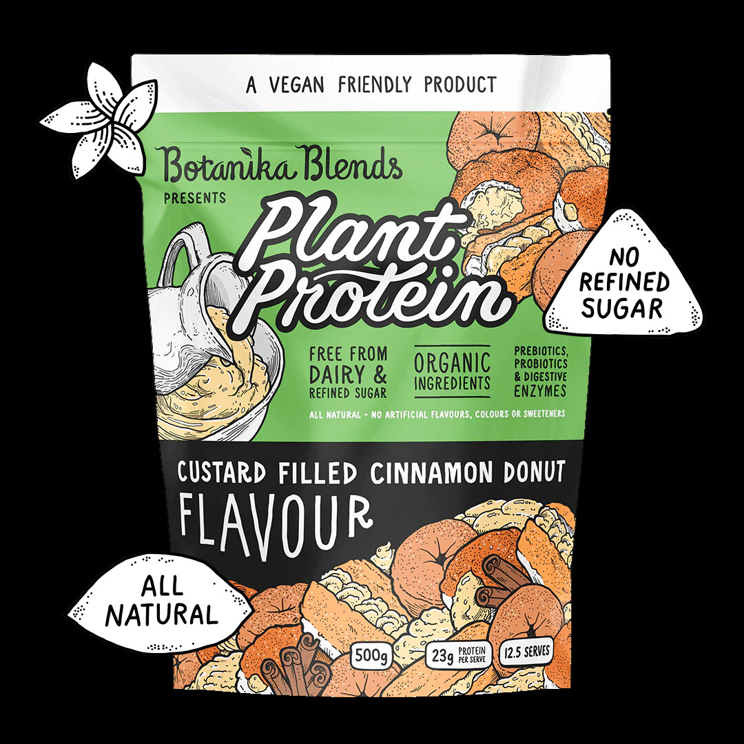 Botanika Blends Vegan Plant Protein - Custard Cinnamon Donut 1kg for sale  online | eBay Australia Botanika Blends Plant Protein Custard Filled Cinnamon Donut 500g