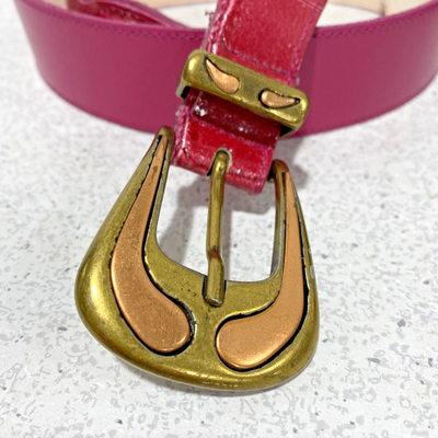 Vintage pink belt moc croc leather gold and copper buckle retro colorful mod s-l400.jpg main image 2