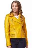 Damen Gelb Lederjacke Pure Lammleder Biker Motorrad Designer Mantel Jacke