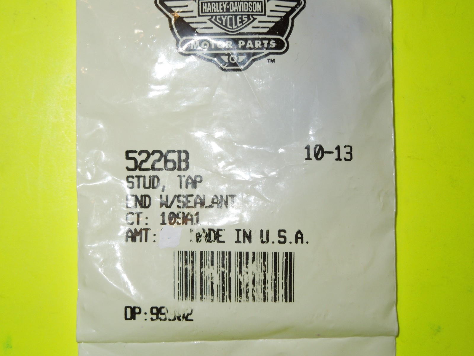 NOS OEM Harley Davidson 1/4"28 x 1/4"20 x 11/4" Stud w.sealant P/N