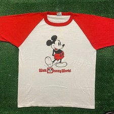 Vintage 80s Mickey Mouse Shirt White Red Single Stitch Disney World Raglan Tee